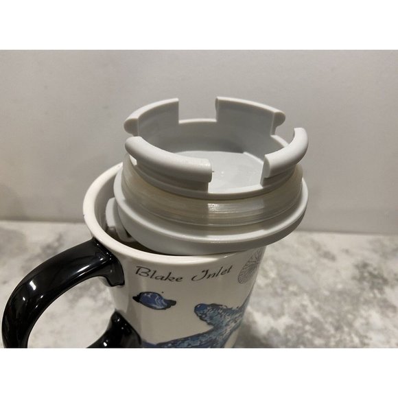 Cypress Home ceramic travel coffee mug with (The Best!) lid Blue Starfish 7” - Picture 4 of 5